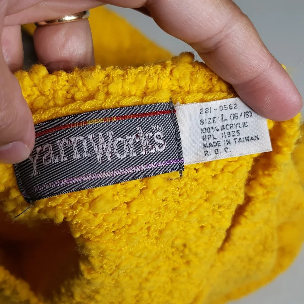 Vintage YarnWorks Womens Bubble Knit Sweater Size L Yellow 90s Preppy Classic